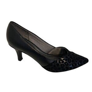 Naturalizer Women's Leather Black Animal Print Pointed Toe High Heels Size 7.5 W